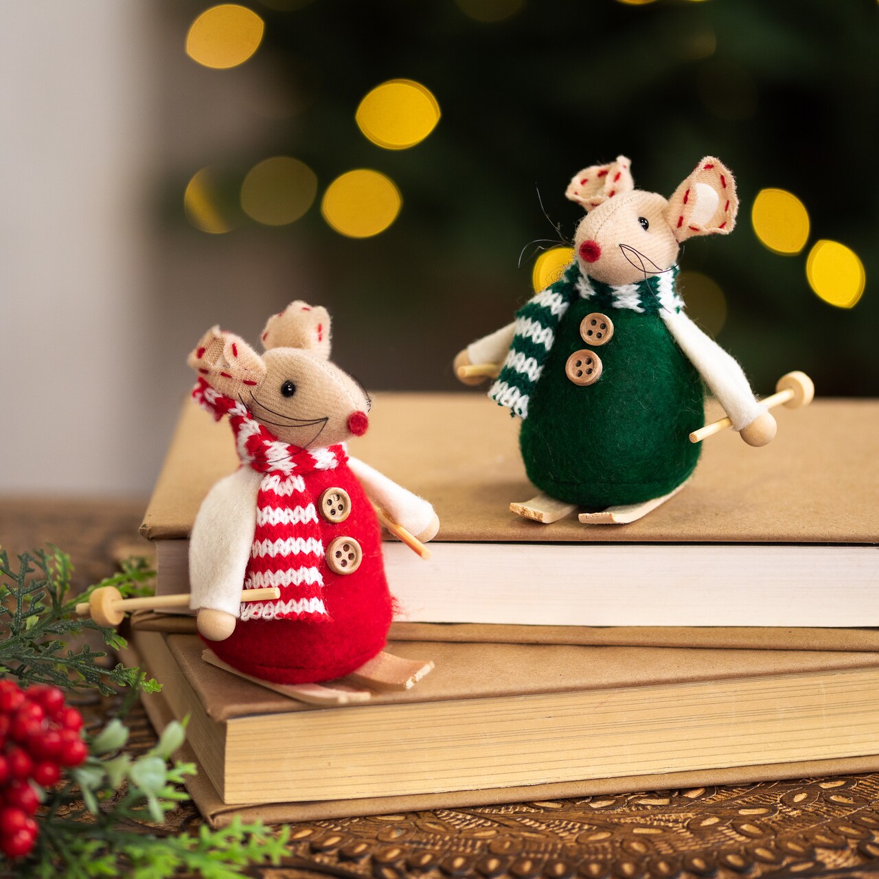 Northlight Skiing Mice Christmas Decorations - 3.5" - Set of 2